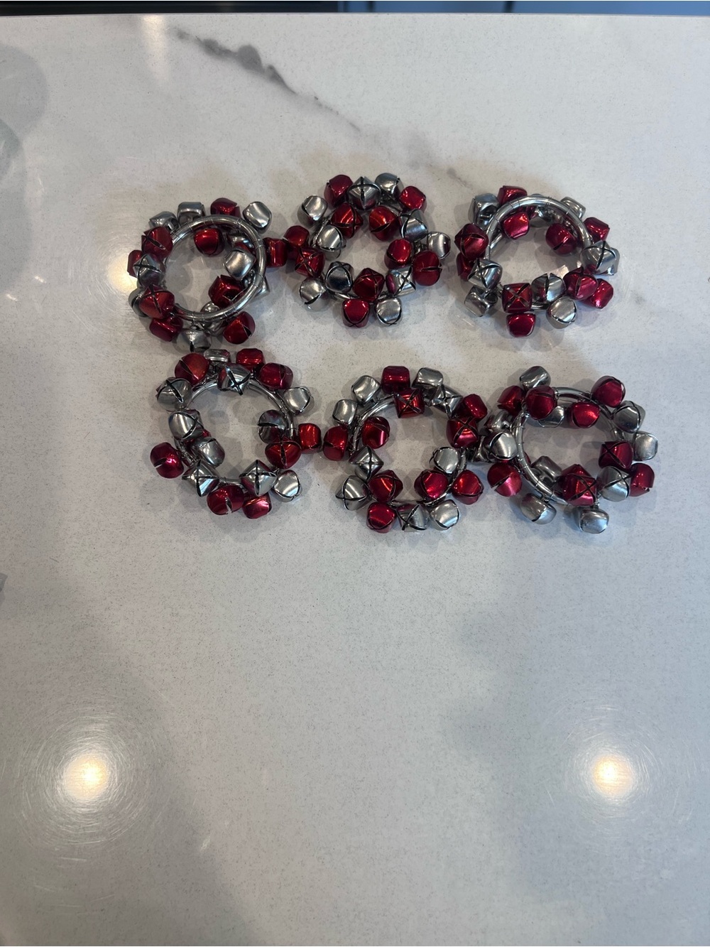 Pier 1 Jingle Bell Napkin Rings Set of 6 Red Silver Christmas Holiday